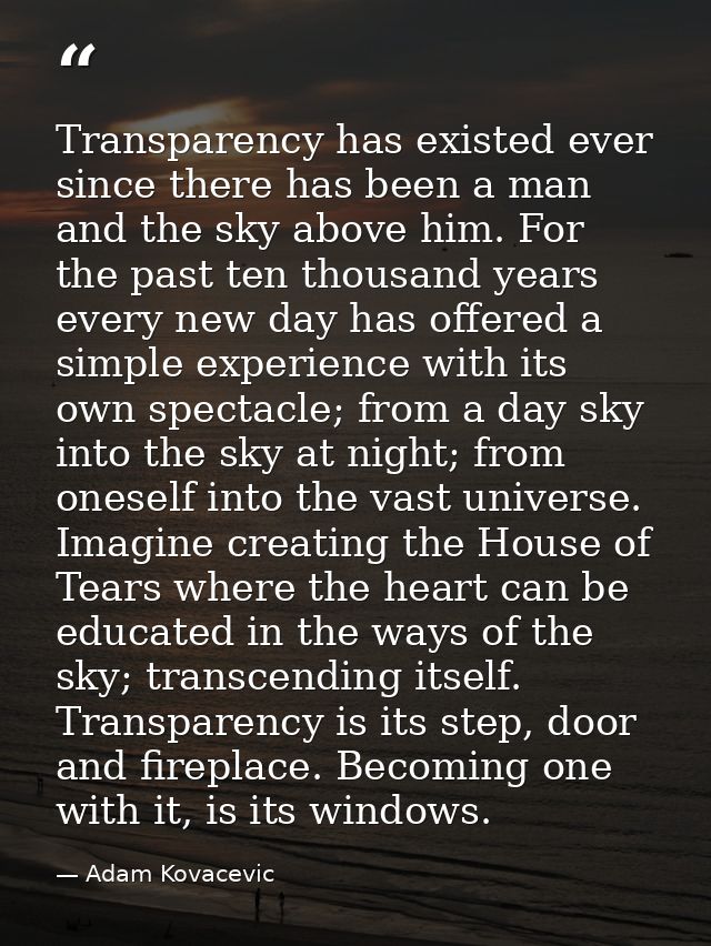 Transparency has existed ever since there has been a man and the sky above him. For the past ten thousand years every ne — Adam Kovacevic