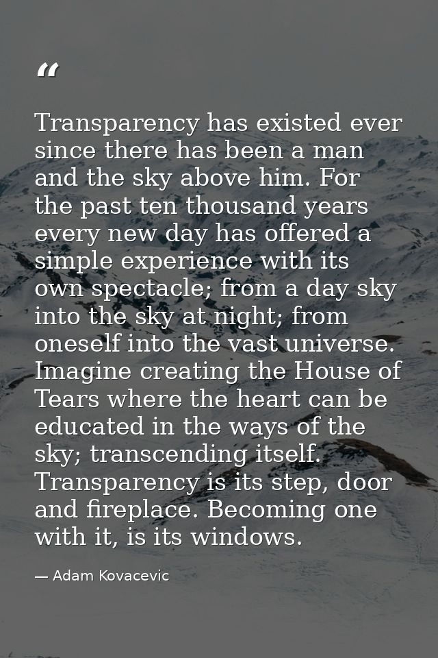 Transparency has existed ever since there has been a man and the sky above him. For the past ten thousand years every ne — Adam Kovacevic