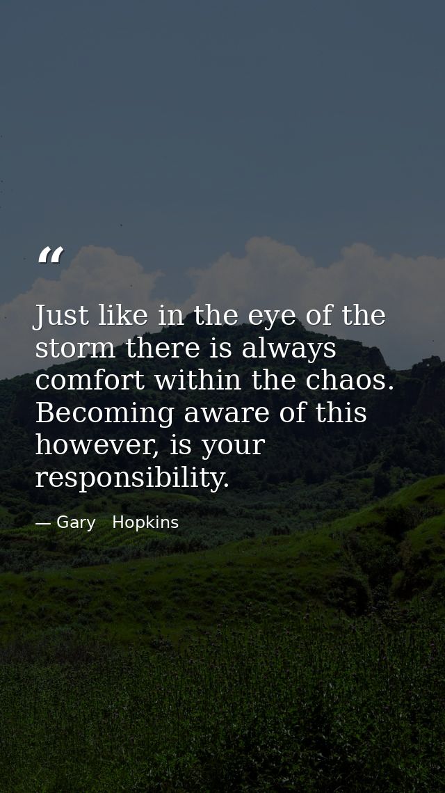 Just like in the eye of the storm there is always comfort within the chaos. Becoming aware of this however, is your resp — Gary   Hopkins
