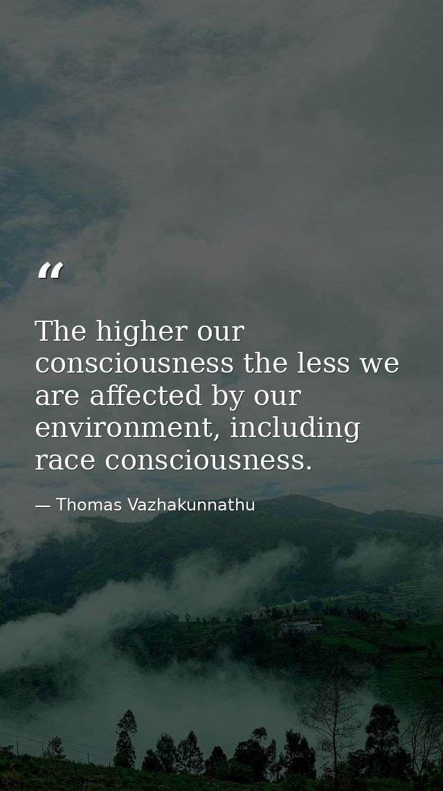 The higher our consciousness the less we are affected by our environment, including race consciousness. — Thomas Vazhakunnathu