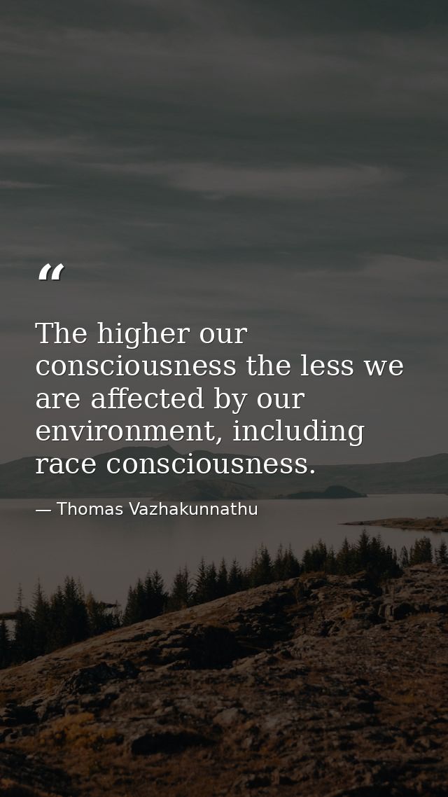 The higher our consciousness the less we are affected by our environment, including race consciousness. — Thomas Vazhakunnathu