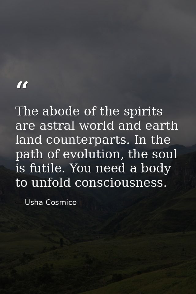 The abode of the spirits are astral world and earth land counterparts. In the path of evolution, the soul is futile. You — Usha Cosmico