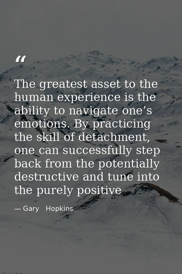The greatest asset to the human experience is the ability to navigate one’s emotions. By practicing the skill of detachm — Gary   Hopkins