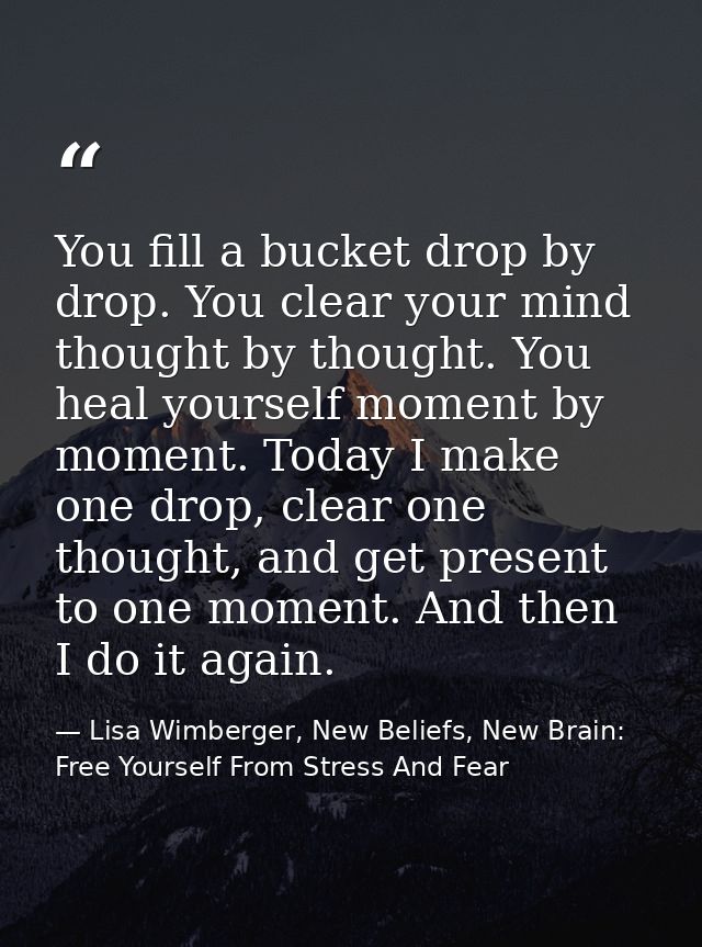 You fill a bucket drop by drop. You clear your mind thought by thought. You heal yourself moment by moment. Today I make — Lisa Wimberger, New Beliefs, New Brain: Free Yourself From Stress And Fear