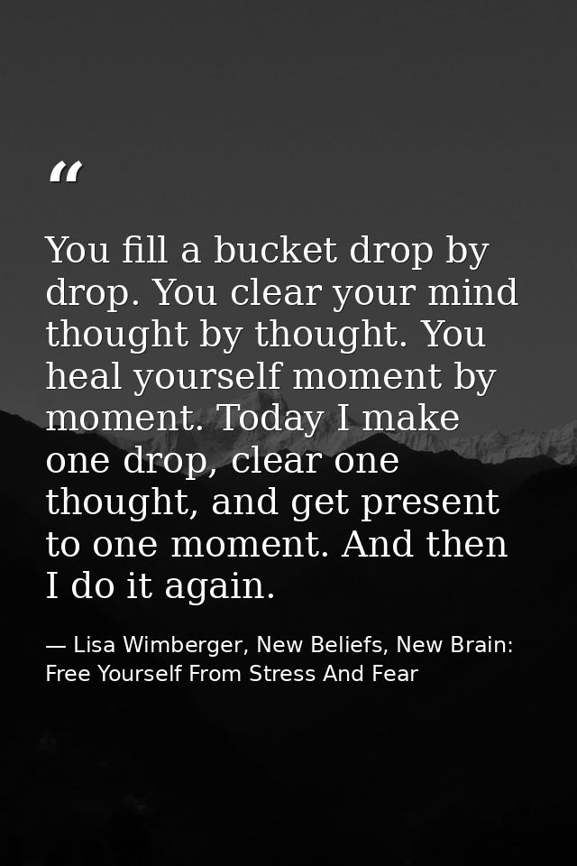 You fill a bucket drop by drop. You clear your mind thought by thought. You heal yourself moment by moment. Today I make — Lisa Wimberger, New Beliefs, New Brain: Free Yourself From Stress And Fear