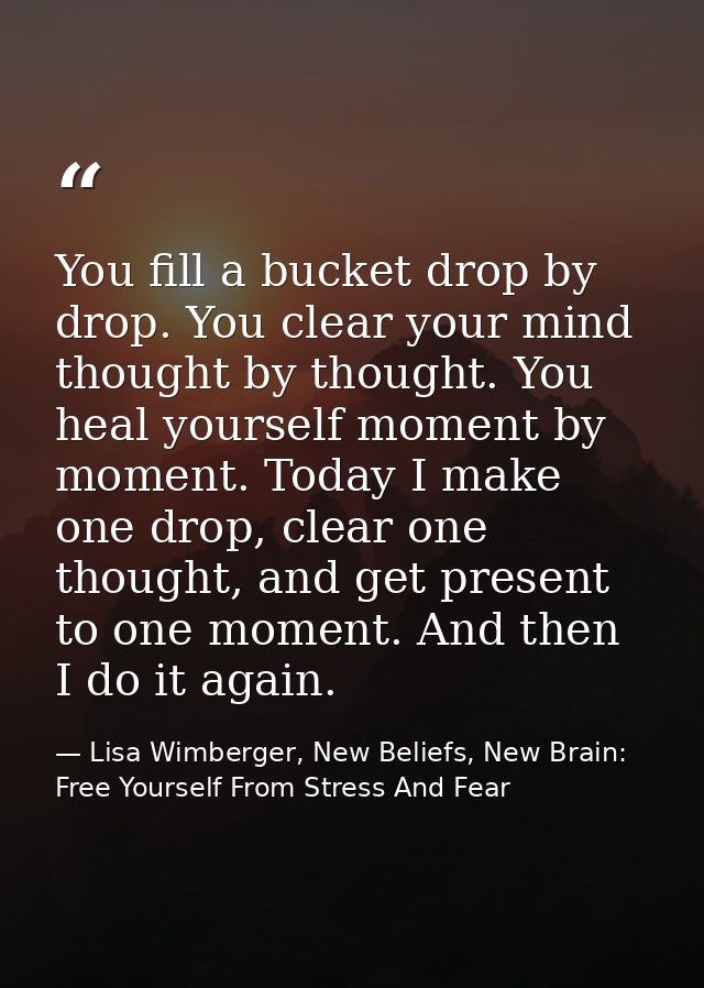 You fill a bucket drop by drop. You clear your mind thought by thought. You heal yourself moment by moment. Today I make — Lisa Wimberger, New Beliefs, New Brain: Free Yourself From Stress And Fear