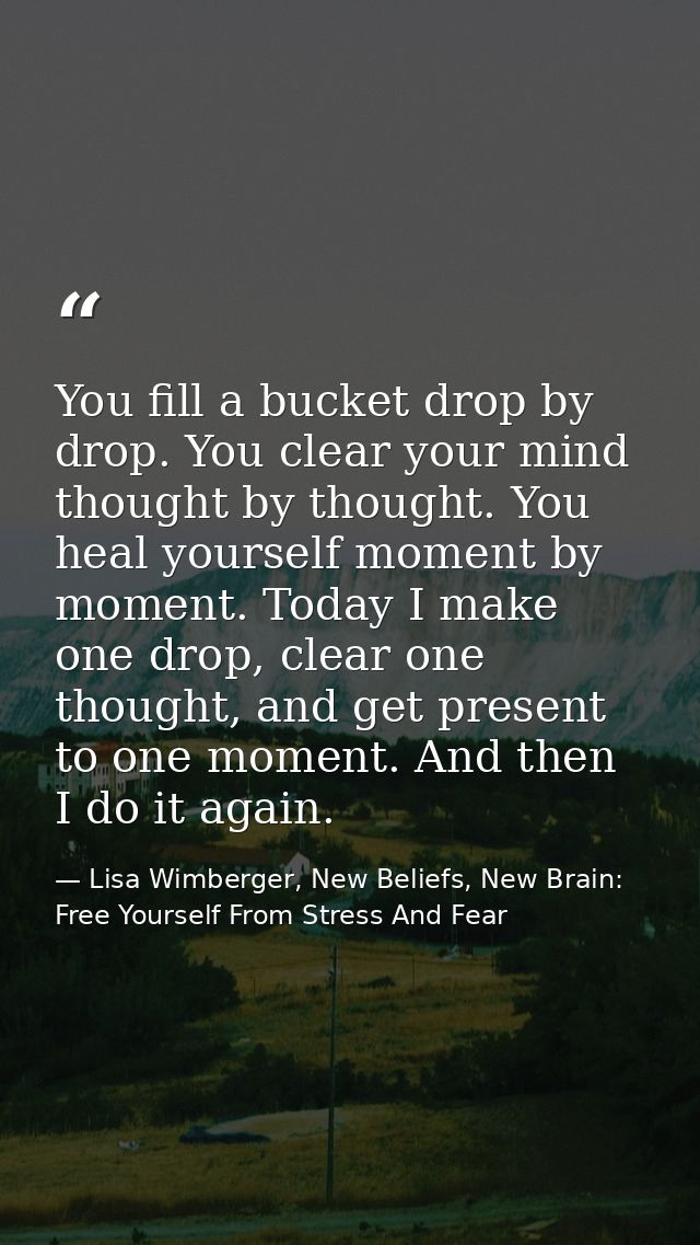 You fill a bucket drop by drop. You clear your mind thought by thought. You heal yourself moment by moment. Today I make — Lisa Wimberger, New Beliefs, New Brain: Free Yourself From Stress And Fear