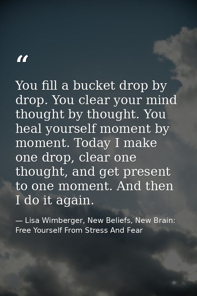 You fill a bucket drop by drop. You clear your mind thought by thought. You heal yourself moment by moment. Today I make — Lisa Wimberger, New Beliefs, New Brain: Free Yourself From Stress And Fear
