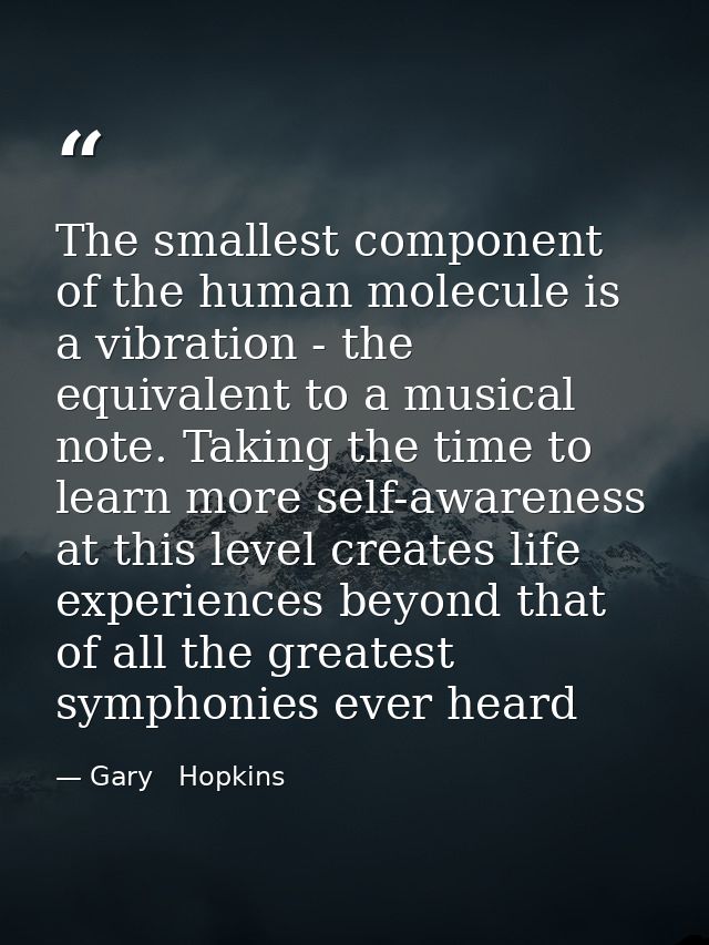 The smallest component of the human molecule is a vibration - the equivalent to a musical note. Taking the time to learn — Gary   Hopkins
