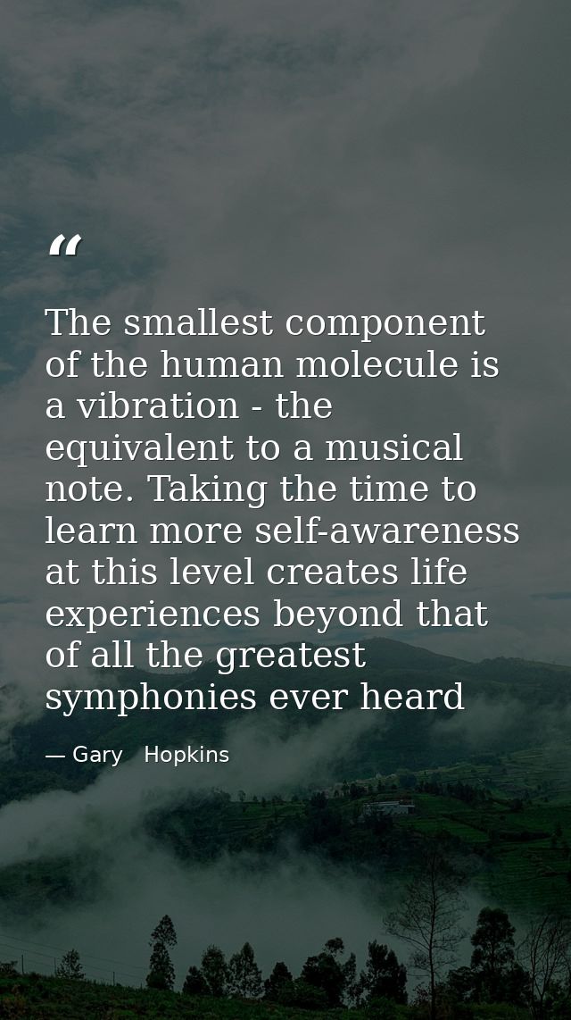 The smallest component of the human molecule is a vibration - the equivalent to a musical note. Taking the time to learn — Gary   Hopkins