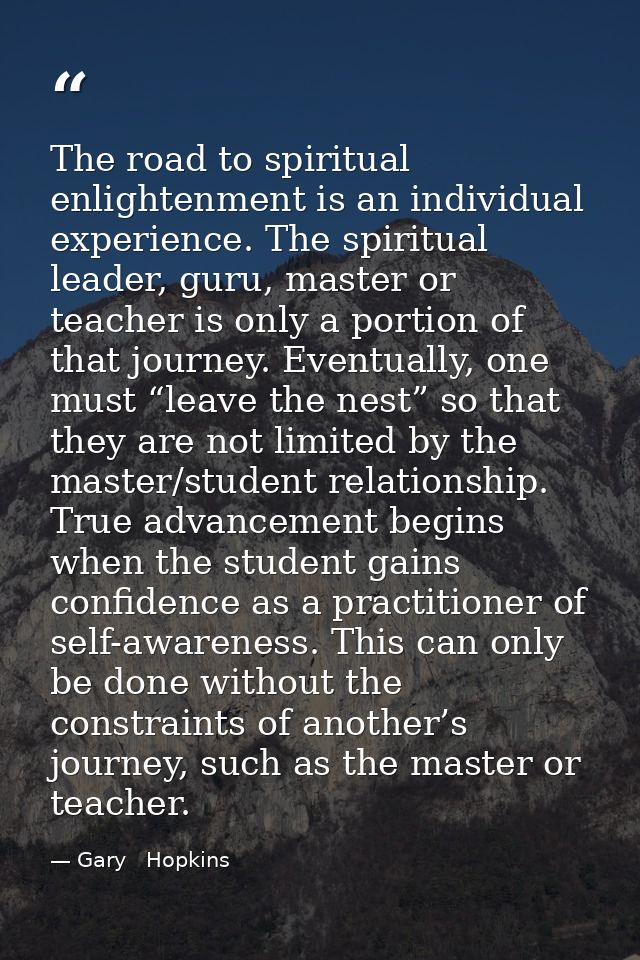 The road to spiritual enlightenment is an individual experience. The spiritual leader, guru, master or teacher is only a — Gary   Hopkins