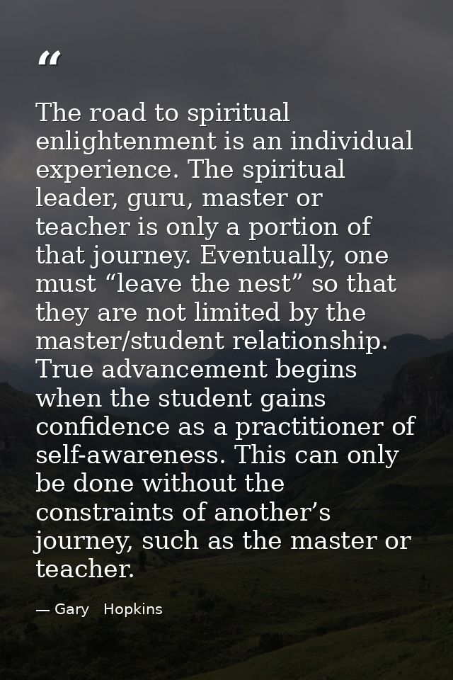 The road to spiritual enlightenment is an individual experience. The spiritual leader, guru, master or teacher is only a — Gary   Hopkins