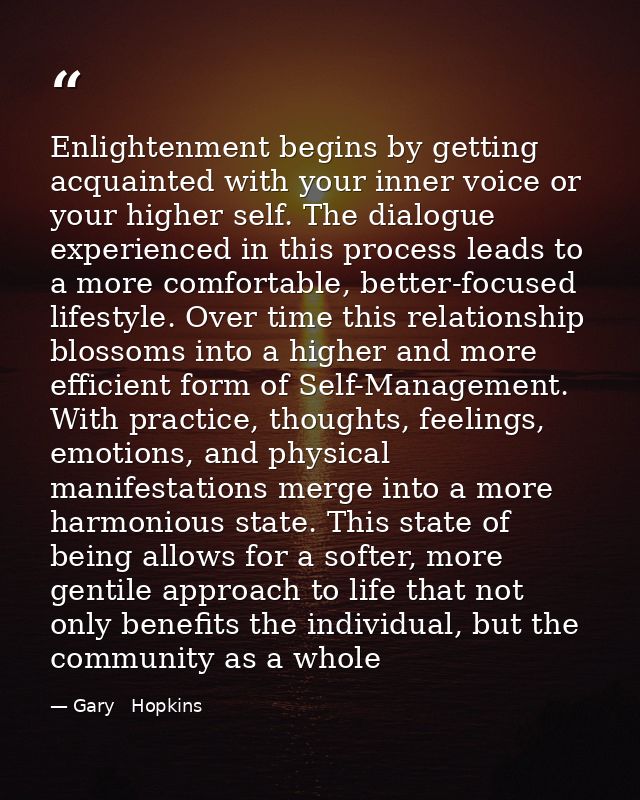 Enlightenment begins by getting acquainted with your inner voice or your higher self. The dialogue experienced in this p — Gary   Hopkins