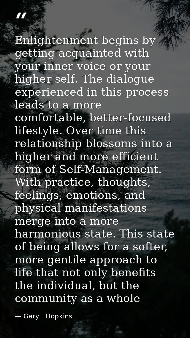 Enlightenment begins by getting acquainted with your inner voice or your higher self. The dialogue experienced in this p — Gary   Hopkins