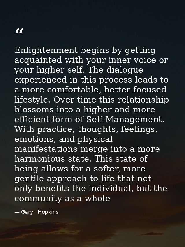 Enlightenment begins by getting acquainted with your inner voice or your higher self. The dialogue experienced in this p — Gary   Hopkins