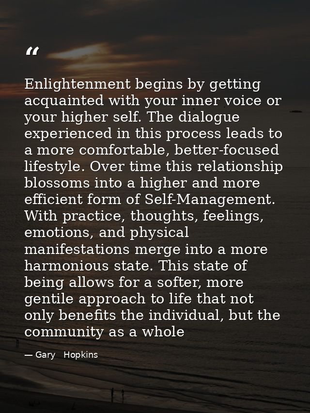 Enlightenment begins by getting acquainted with your inner voice or your higher self. The dialogue experienced in this p — Gary   Hopkins