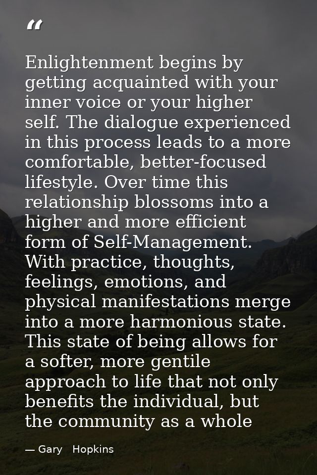 Enlightenment begins by getting acquainted with your inner voice or your higher self. The dialogue experienced in this p — Gary   Hopkins