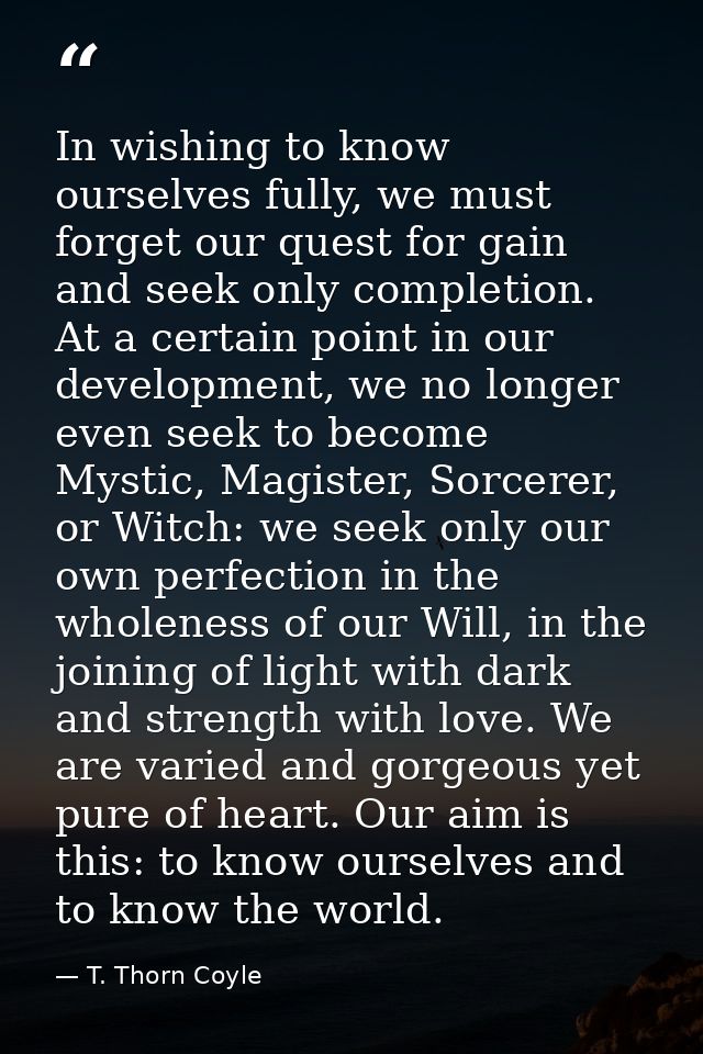 In wishing to know ourselves fully, we must forget our quest for gain and seek only completion. At a certain point in ou — T. Thorn Coyle