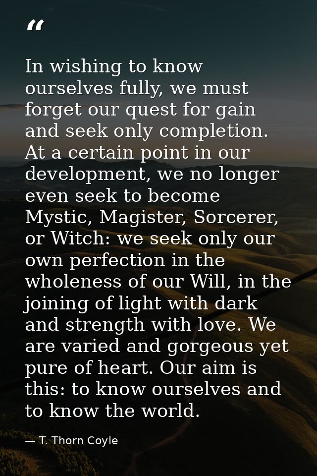 In wishing to know ourselves fully, we must forget our quest for gain and seek only completion. At a certain point in ou — T. Thorn Coyle