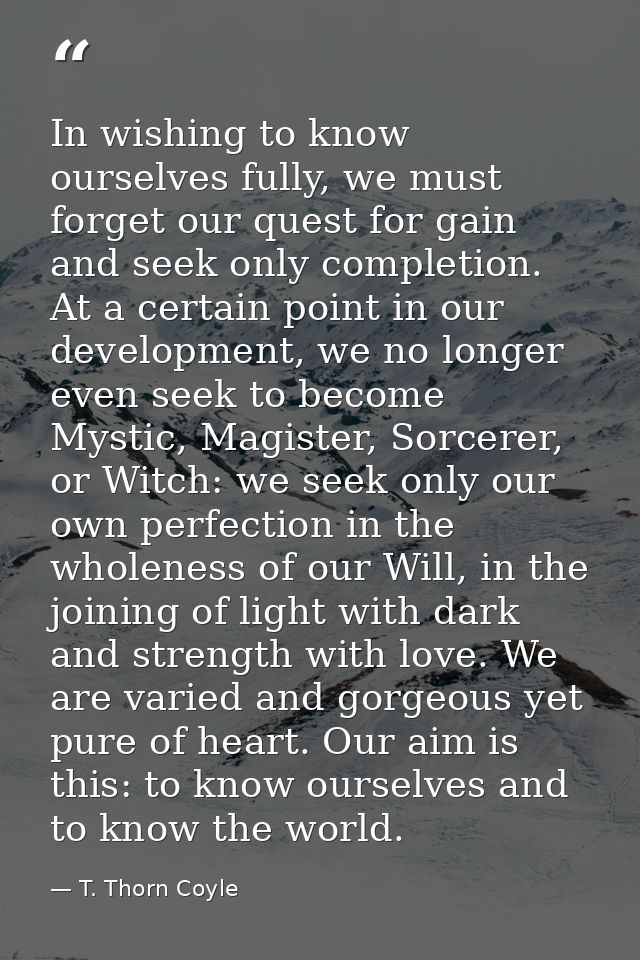 In wishing to know ourselves fully, we must forget our quest for gain and seek only completion. At a certain point in ou — T. Thorn Coyle