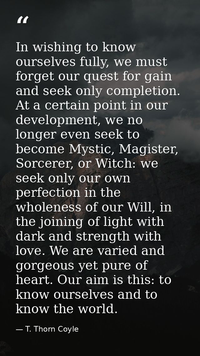 In wishing to know ourselves fully, we must forget our quest for gain and seek only completion. At a certain point in ou — T. Thorn Coyle