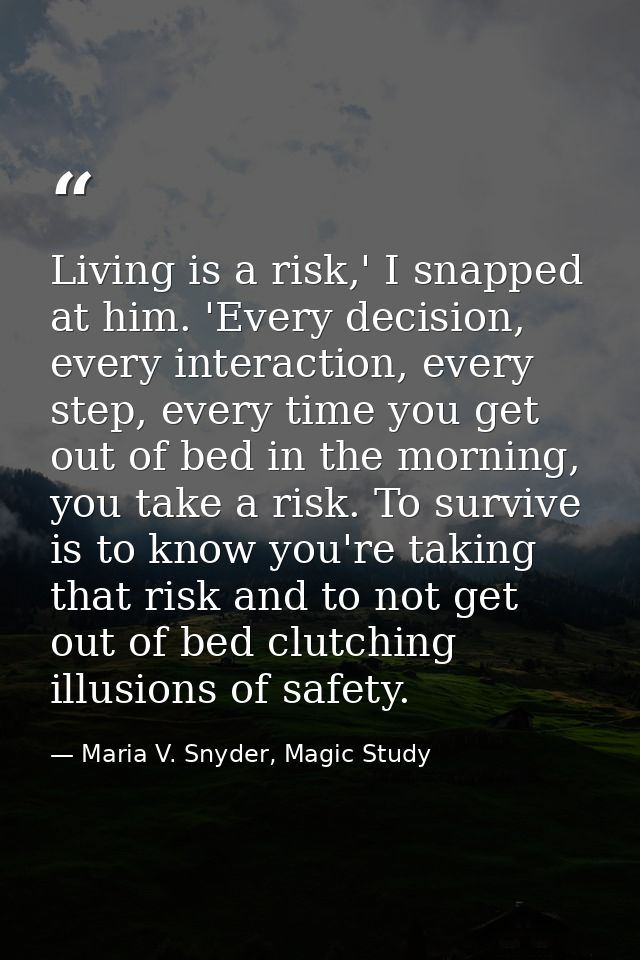 Living is a risk,' I snapped at him. 'Every decision, every interaction, every step, every time you get out of bed in th — Maria V. Snyder, Magic Study
