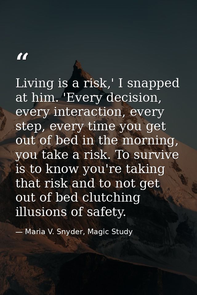 Living is a risk,' I snapped at him. 'Every decision, every interaction, every step, every time you get out of bed in th — Maria V. Snyder, Magic Study