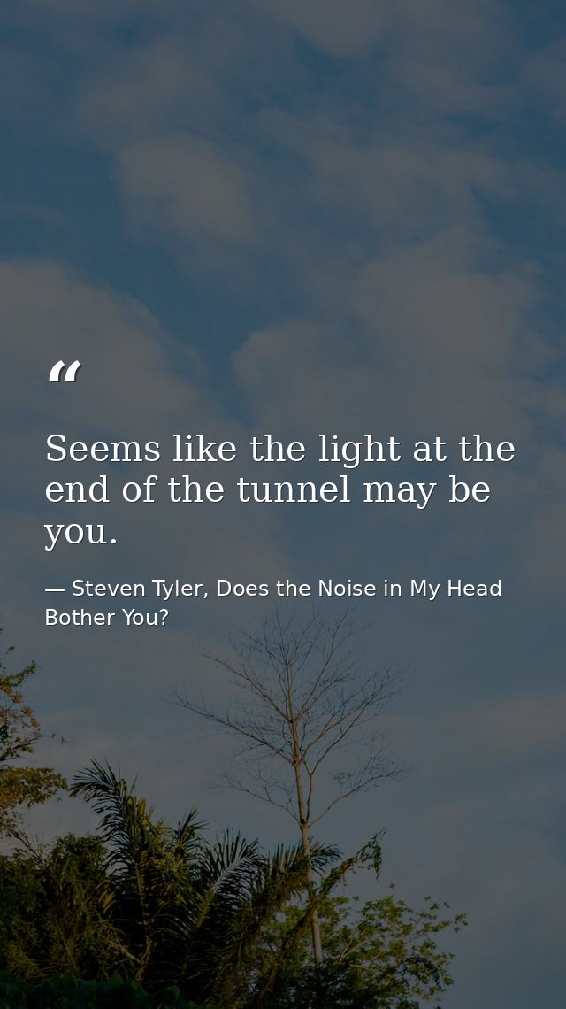 Seems like the light at the end of the tunnel may be you. — Steven Tyler, Does the Noise in My Head Bother You?