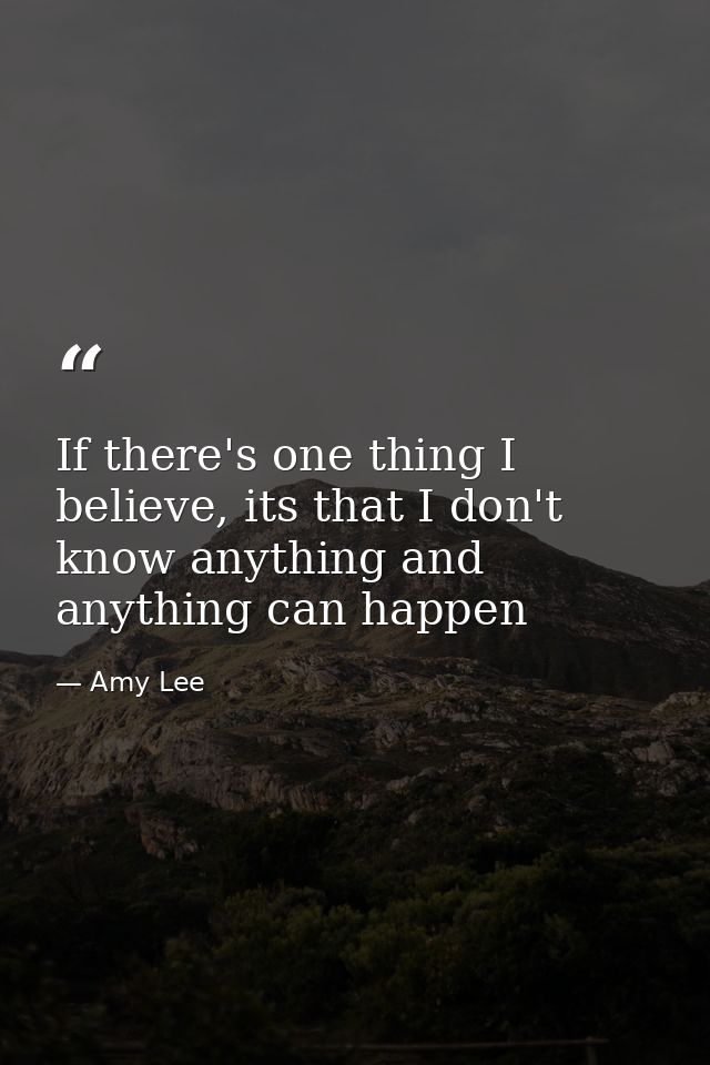 If there's one thing I believe, its that I don't know anything and anything can happen — Amy Lee