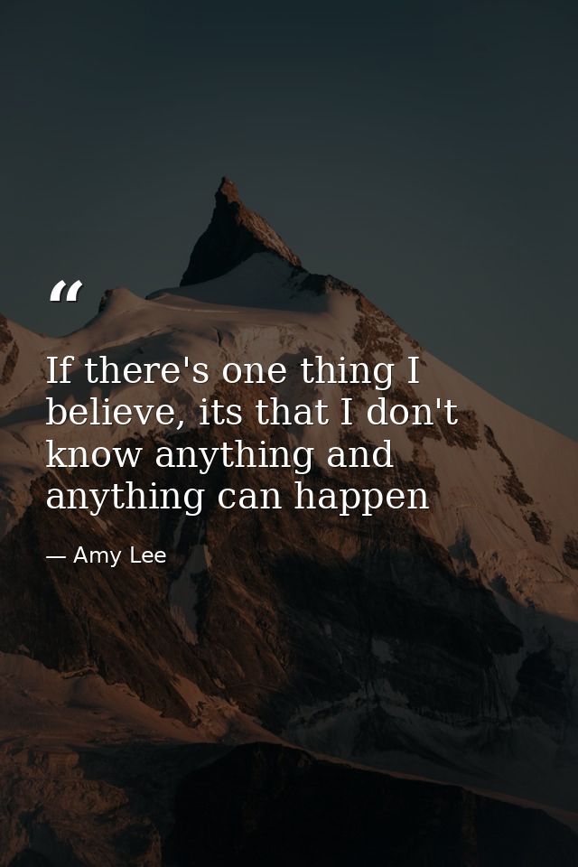 If there's one thing I believe, its that I don't know anything and anything can happen — Amy Lee