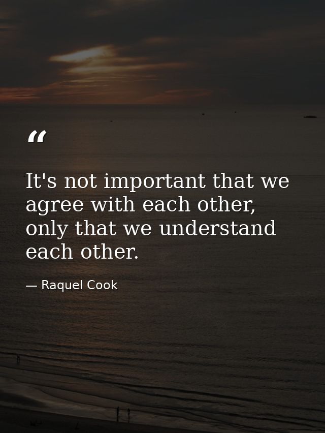 It's not important that we agree with each other, only that we understand each other. — Raquel Cook