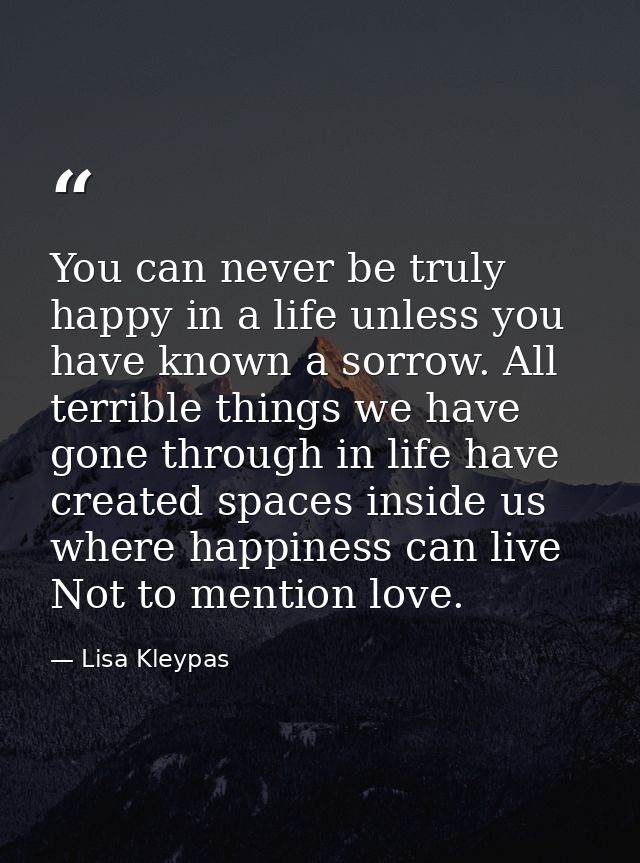 You can never be truly happy in a life unless you have known a sorrow. All terrible things we have gone through in life  — Lisa Kleypas
