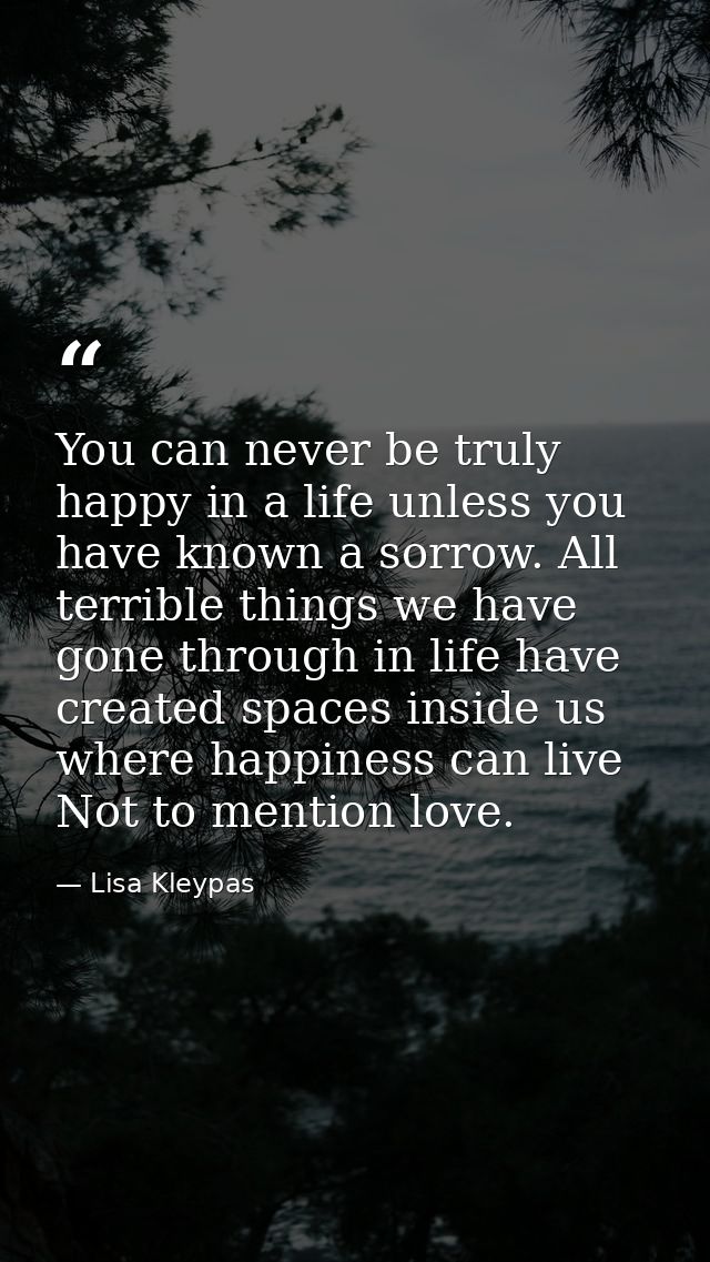 You can never be truly happy in a life unless you have known a sorrow. All terrible things we have gone through in life  — Lisa Kleypas