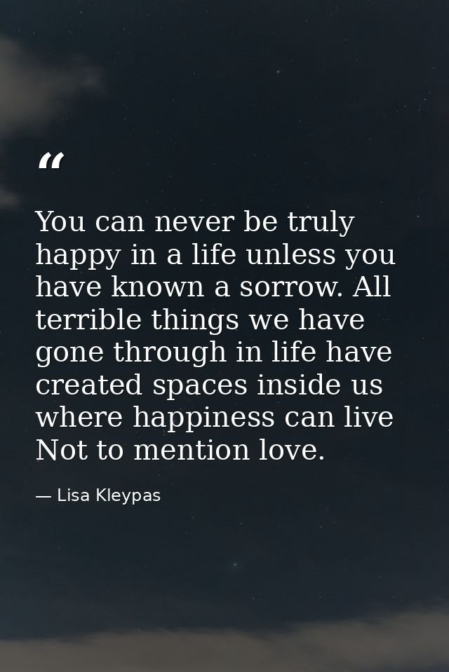 You can never be truly happy in a life unless you have known a sorrow. All terrible things we have gone through in life  — Lisa Kleypas
