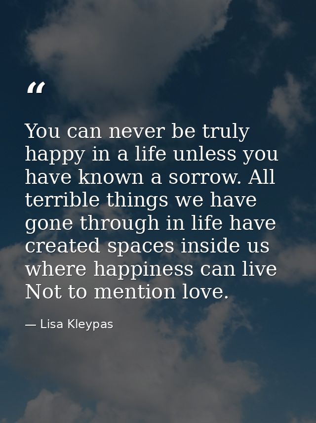 You can never be truly happy in a life unless you have known a sorrow. All terrible things we have gone through in life  — Lisa Kleypas
