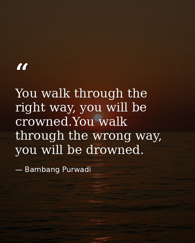 You walk through the right way, you will be crowned.You walk through the wrong way, you will be drowned. — Bambang Purwadi