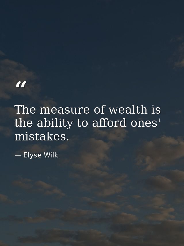 The measure of wealth is the ability to afford ones' mistakes. — Elyse Wilk