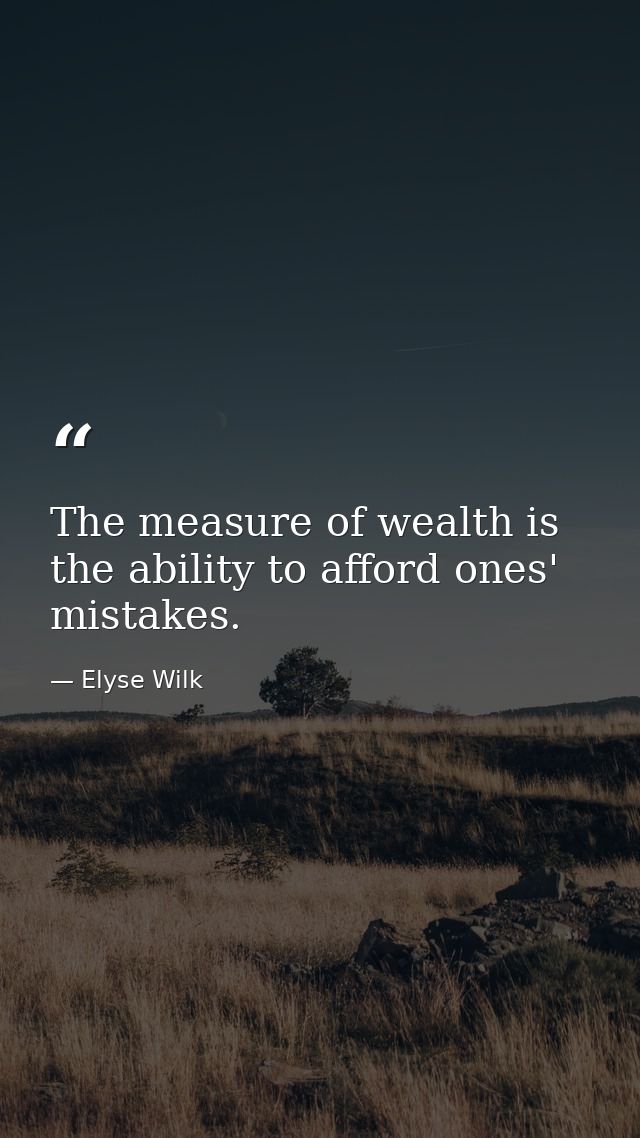 The measure of wealth is the ability to afford ones' mistakes. — Elyse Wilk