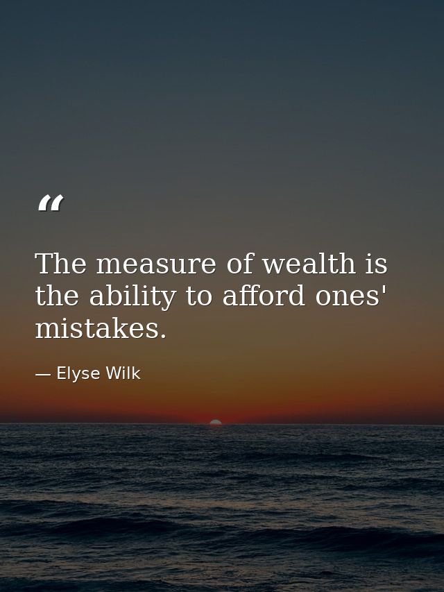 The measure of wealth is the ability to afford ones' mistakes. — Elyse Wilk