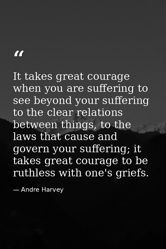 It takes great courage when you are suffering to see beyond your suffering to the clear relations between things, to the — Andre Harvey