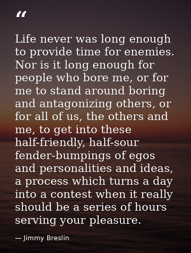 Life never was long enough to provide time for enemies. Nor is it long enough for people who bore me, or for me to stand — Jimmy Breslin