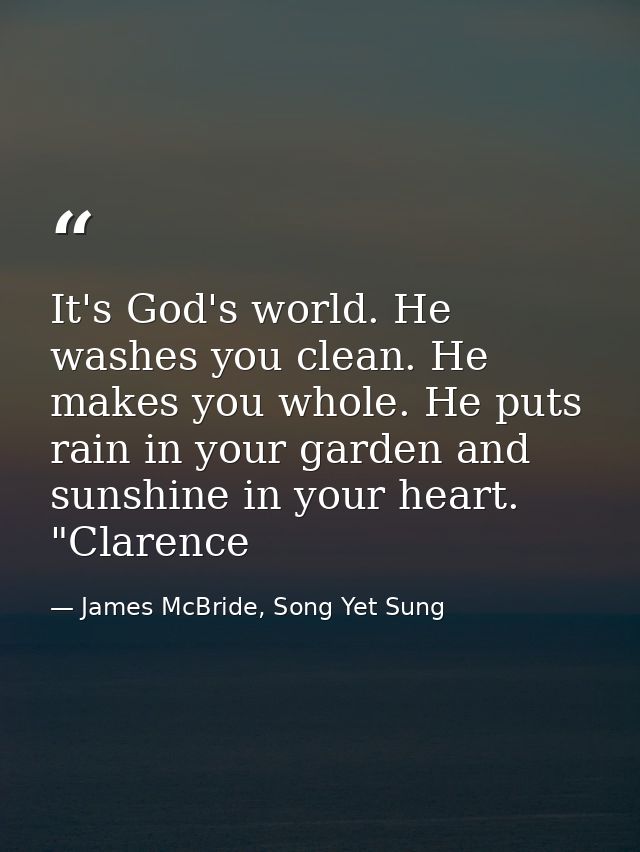 It's God's world. He washes you clean. He makes you whole. He puts rain in your garden and sunshine in your heart. "Clar — James McBride, Song Yet Sung