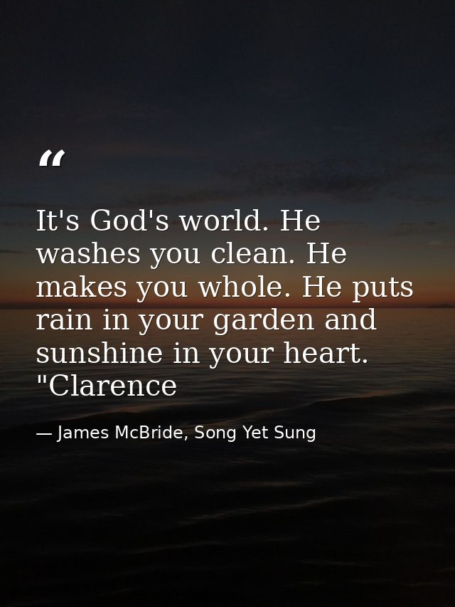 It's God's world. He washes you clean. He makes you whole. He puts rain in your garden and sunshine in your heart. "Clar — James McBride, Song Yet Sung