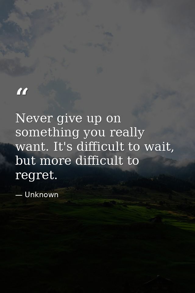 Never give up on something you really want. It's difficult to wait, but more difficult to regret. — Unknown