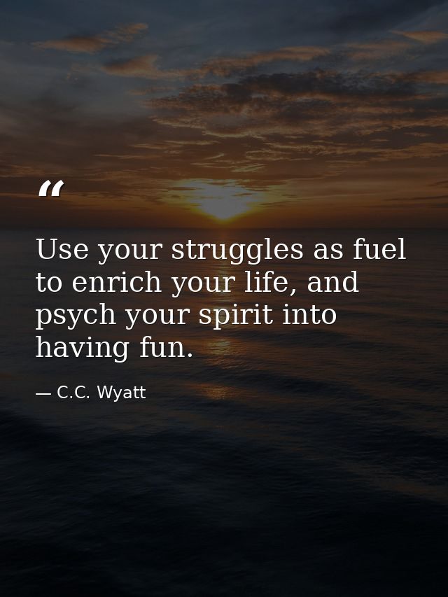 Use your struggles as fuel to enrich your life, and psych your spirit into having fun. — C.C. Wyatt