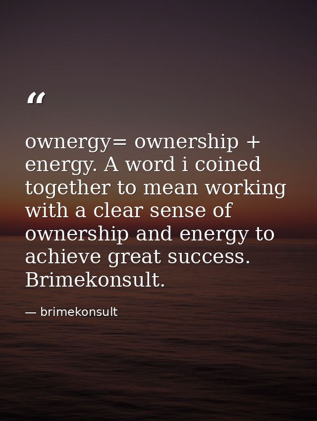 ownergy= ownership + energy. A word i coined together to mean working with a clear sense of ownership and energy to achi — brimekonsult