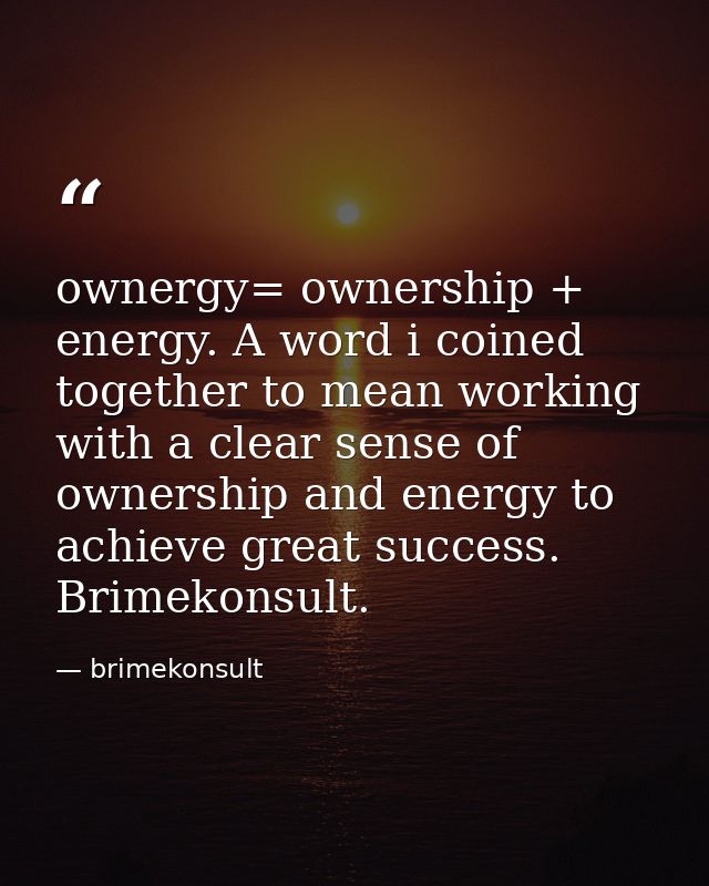 ownergy= ownership + energy. A word i coined together to mean working with a clear sense of ownership and energy to achi — brimekonsult