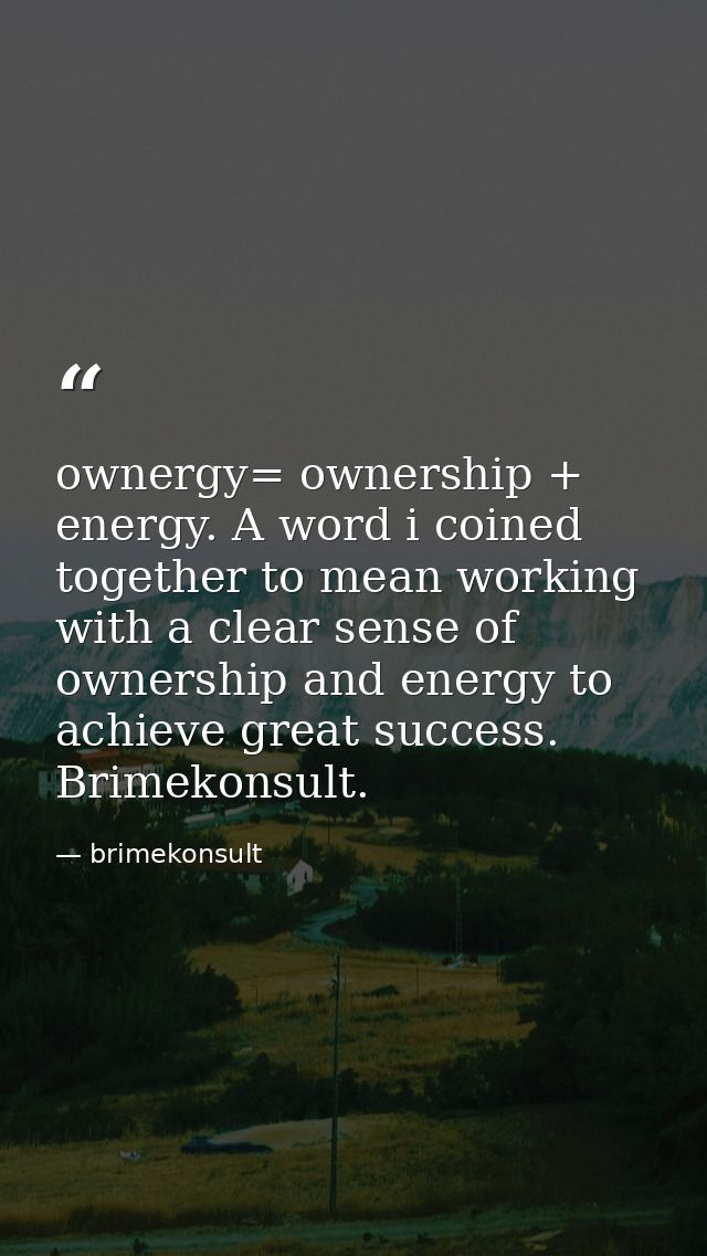 ownergy= ownership + energy. A word i coined together to mean working with a clear sense of ownership and energy to achi — brimekonsult