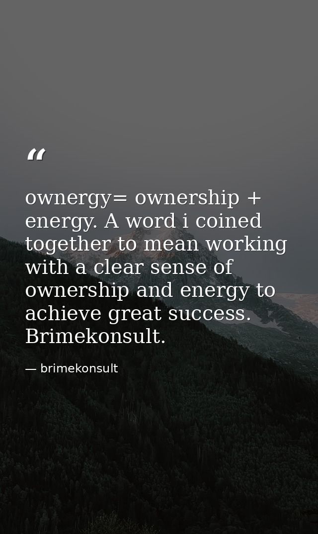 ownergy= ownership + energy. A word i coined together to mean working with a clear sense of ownership and energy to achi — brimekonsult
