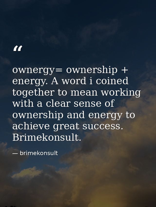 ownergy= ownership + energy. A word i coined together to mean working with a clear sense of ownership and energy to achi — brimekonsult